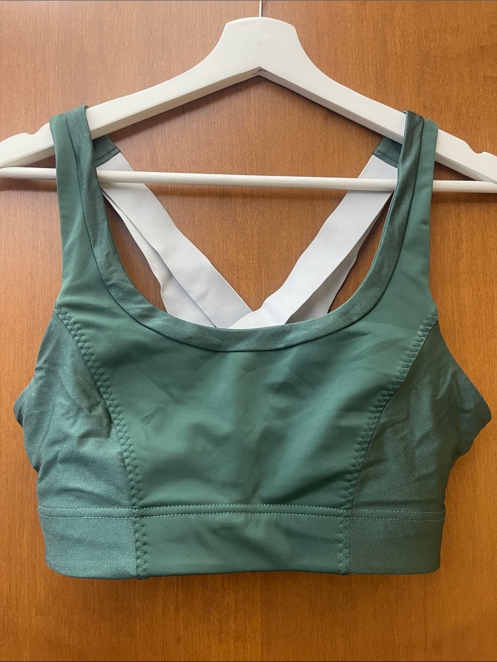 Fabletics Olive Green Sports Bra with White Cross Straps